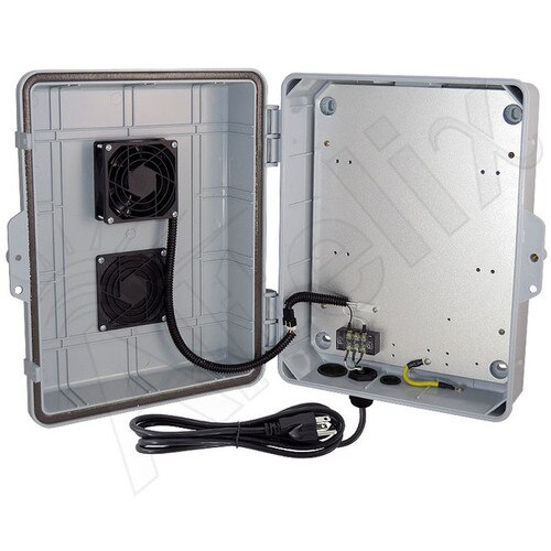 Altelix 14x11x5 Vented Polycarbonate ABS Weatherproof NEMA Enclosure with Aluminum Mounting Plate 120VAC Cooling Fan Power Cord