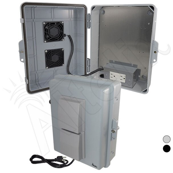 Altelix 14x11x5 Vented Polycarbonate ABS Weatherproof NEMA Enclosure with Cooling Fan 120 VAC GFCI Outlets Power Cord