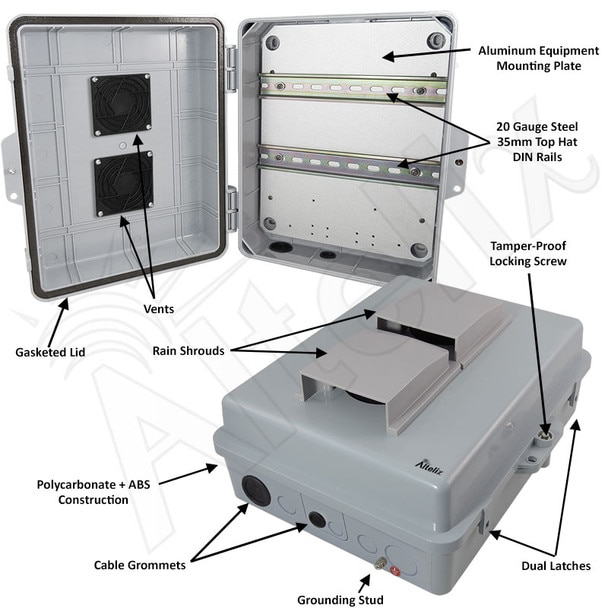 Altelix 14x11x5 Vented DIN Rail Polycarbonate ABS Weatherproof NEMA Enclosure