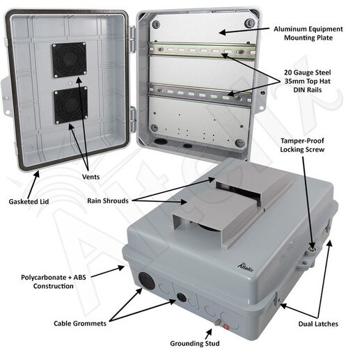 Altelix 14x11x5 Vented DIN Rail Polycarbonate ABS Weatherproof NEMA Enclosure