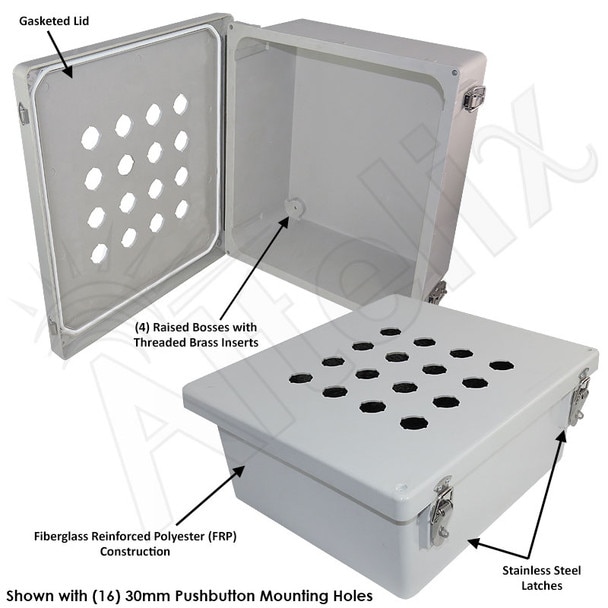 Altelix 14x12x6 Fiberglass NEMA 4X Weatherproof 20 Pushbutton Enclosure with 22mm holes
