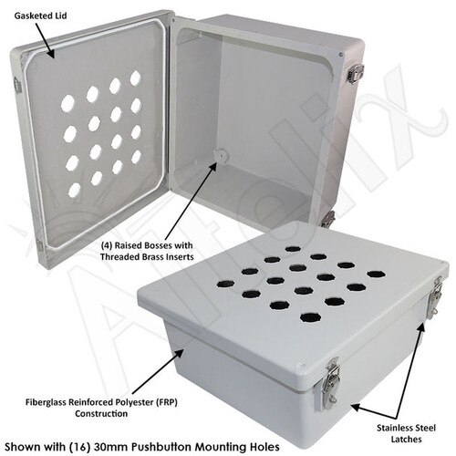 Altelix 14x12x6 Fiberglass NEMA 4X Weatherproof 24 Pushbutton Enclosure with 30mm holes