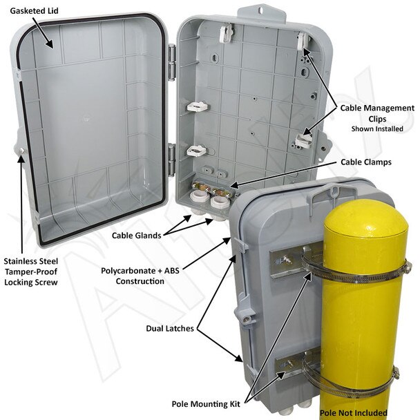 Altelix 15x10x5 Pole Mount NEMA 4X Polycarbonate ABS Weatherproof Enclosure