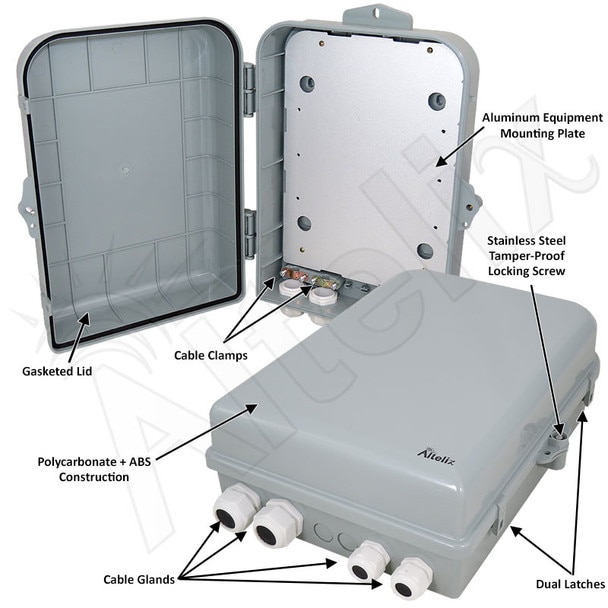 Altelix 15x10x5 NEMA 4X Polycarbonate ABS Weatherproof Enclosure with Aluminum Mounting Plate