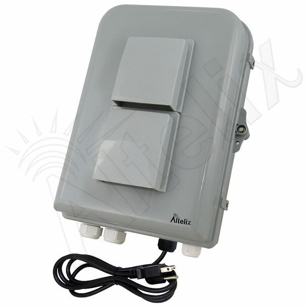 Altelix 15x10x5 Polycarbonate ABS Vented Weatherproof Enclosure with Aluminum Mounting Plate 120 VAC Power Terminal Power Cord