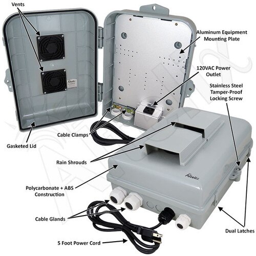 Altelix 15x10x5 Polycarbonate ABS Vented Weatherproof Enclosure with Aluminum Mounting Plate 120 VAC Outlet Power Cord