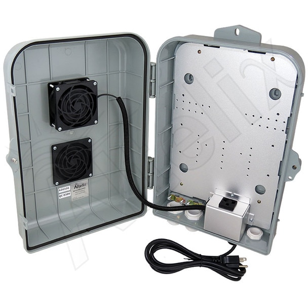 Altelix 15x10x5 Polycarbonate ABS Vented Weatherproof Enclosure with Cooling Fan 120 VAC Outlet Power Cord