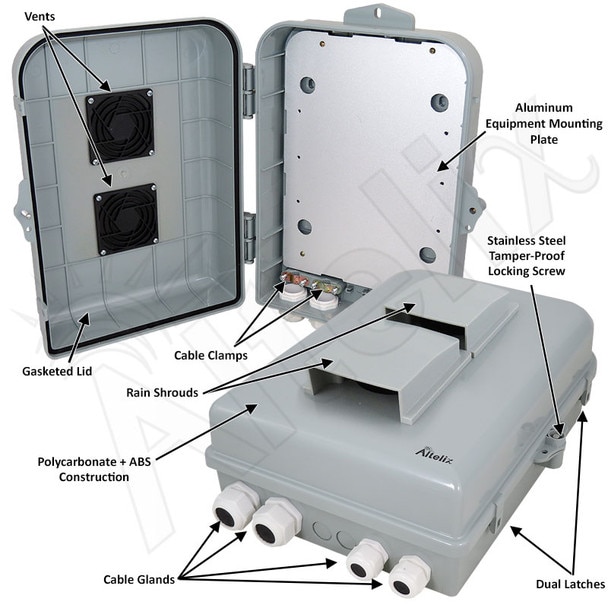 Altelix 15x10x5 Polycarbonate ABS Vented Weatherproof Enclosure with Aluminum Mounting Plate