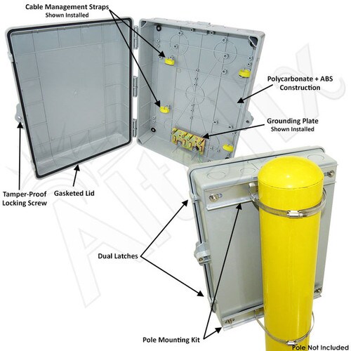 Altelix 17x14x6 PC ABS Weatherproof Utility Box NEMA Enclosure with Pole Mount Kit