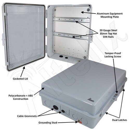 Altelix 17x14x6 PC ABS Weatherproof DIN Rail NEMA Enclosure with Hinged Door