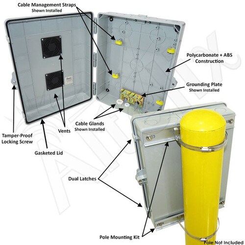Altelix 17x14x6 PC ABS Weatherproof Vented Utility Box NEMA Enclosure with Pole Mount Kit