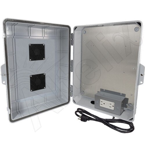 Altelix 17x14x6 Polycarbonate ABS Vented Weatherproof NEMA Enclosure with Aluminum Mounting Plate 120 VAC GFCI Outlets Power Cord