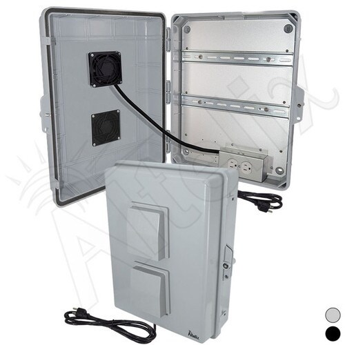 Altelix 17x14x6 Vented DIN Rail Polycarbonate ABS Weatherproof NEMA Enclosure with Cooling Fan 120 VAC Outlets Power Cord