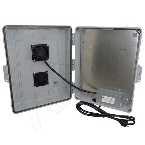 Altelix 17x14x6 Vented Polycarbonate ABS Weatherproof NEMA Enclosure with Cooling Fan 120 VAC GFCI Outlets Power Cord
