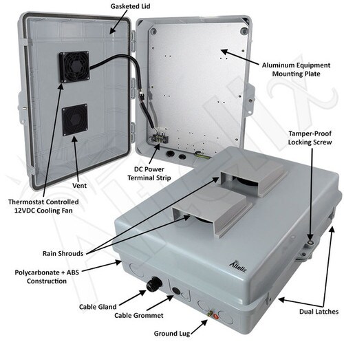 Altelix 17x14x6 Vented Polycarbonate ABS Weatherproof NEMA Enclosure with 12 VDC Cooling Fan