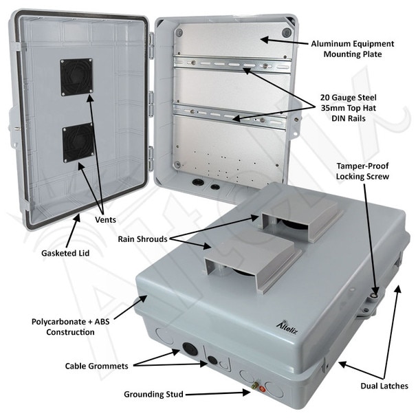 Altelix 17x14x6 Vented DIN Rail Polycarbonate ABS Weatherproof NEMA Enclosure