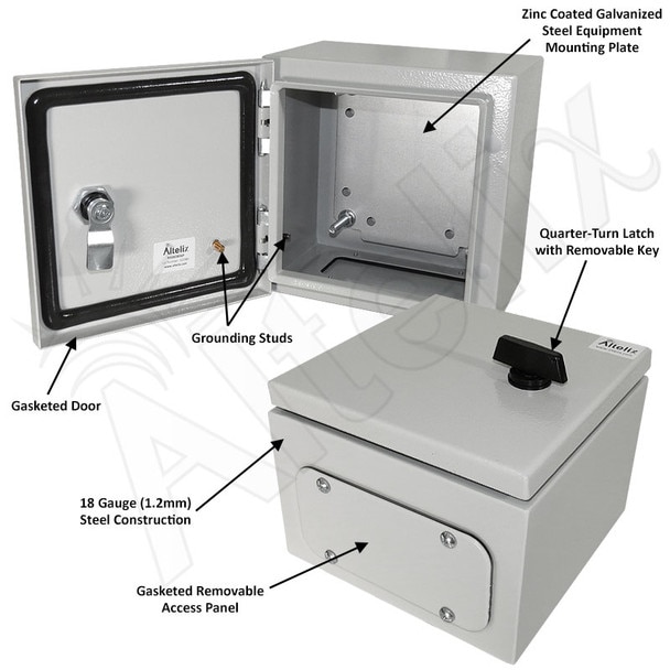 Altelix 8x8x6 NEMA 4X Steel Weatherproof Enclosure with Steel Equipment Mounting Plate