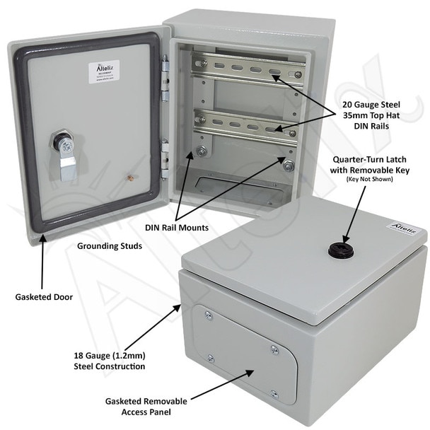 Altelix 10x8x6 Industrial DIN Rail NEMA 4X Steel Weatherproof Enclosure