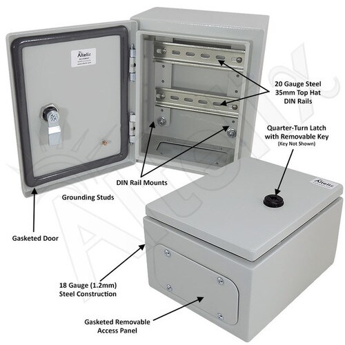 Altelix 10x8x6 Industrial DIN Rail NEMA 4X Steel Weatherproof Enclosure