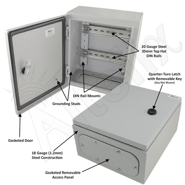 Altelix 12x10x6 Industrial DIN Rail NEMA 4X Steel Weatherproof Enclosure