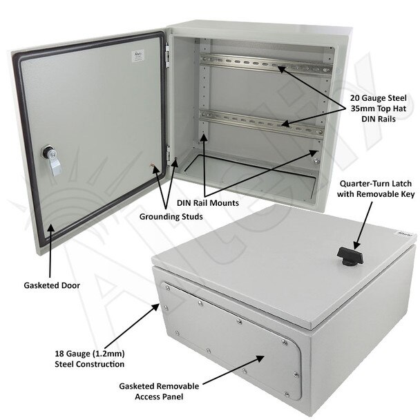 Altelix 16x16x8 Industrial DIN Rail NEMA 4X Steel Weatherproof Enclosure