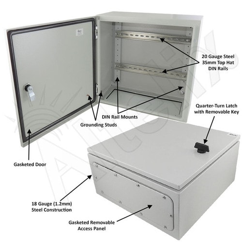 Altelix 16x16x8 Industrial DIN Rail NEMA 4X Steel Weatherproof Enclosure
