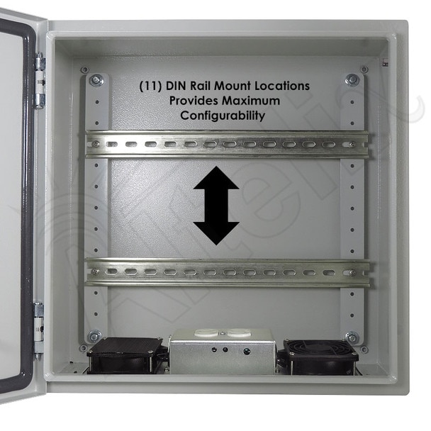 Altelix 16x16x8 Industrial DIN Rail Steel Weatherproof NEMA Enclosure with Dual Cooling Fans 120 VAC Outlets and Power Cord