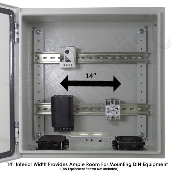 Altelix 16x16x8 Industrial DIN Rail Steel Weatherproof NEMA Enclosure with Dual Cooling Fans 120 VAC Outlets and Power Cord