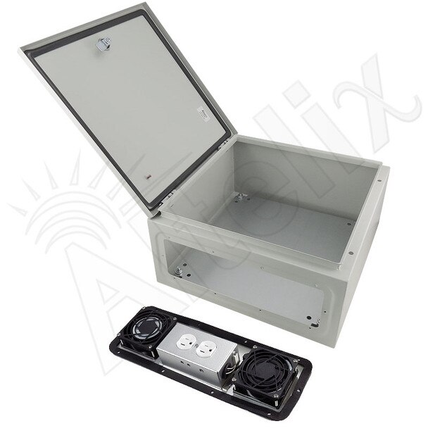 Altelix 16x16x8 Steel Weatherproof NEMA Enclosure with Dual Cooling Fans 120 VAC Outlets and Power Cord