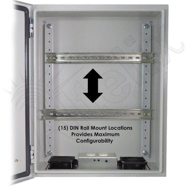 Altelix 20x16x12 Industrial DIN Rail Steel Weatherproof NEMA Enclosure with Dual Cooling Fans 120 VAC Outlets and Power Cord