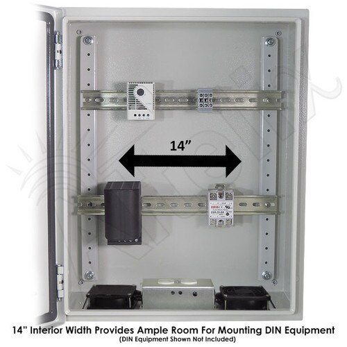 Altelix 20x16x12 Industrial DIN Rail Steel Weatherproof NEMA Enclosure with Dual Cooling Fans 120 VAC Outlets and Power Cord