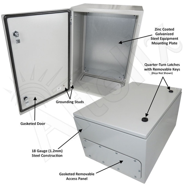 Altelix 24x16x12 NEMA 4X Steel Weatherproof Enclosure with Steel Equipment Mounting Plate