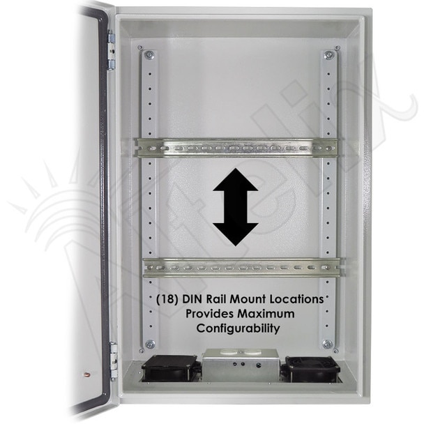 Altelix 24x16x12 Industrial DIN Rail Steel Weatherproof NEMA Enclosure with Dual Cooling Fans 120 VAC Outlets and Power Cord