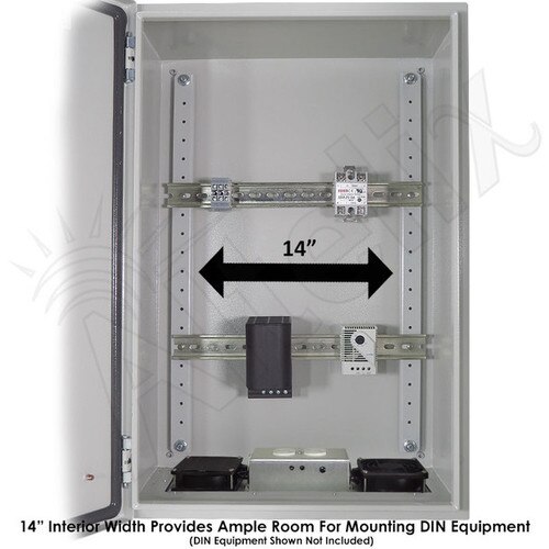 Altelix 24x16x12 Industrial DIN Rail Steel Weatherproof NEMA Enclosure with Dual Cooling Fans 120 VAC Outlets and Power Cord