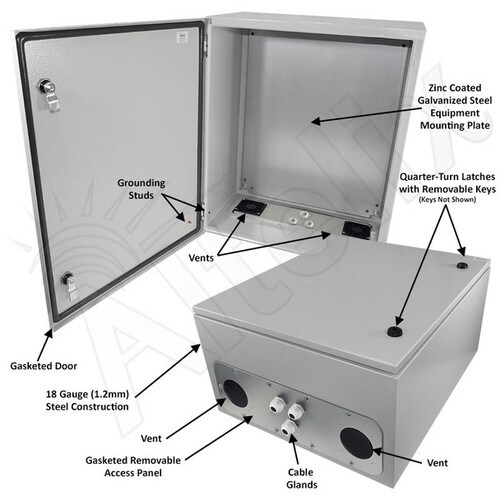Altelix 24x20x12 Vented Steel Weatherproof NEMA Enclosure with Steel Equipment Mounting Plate
