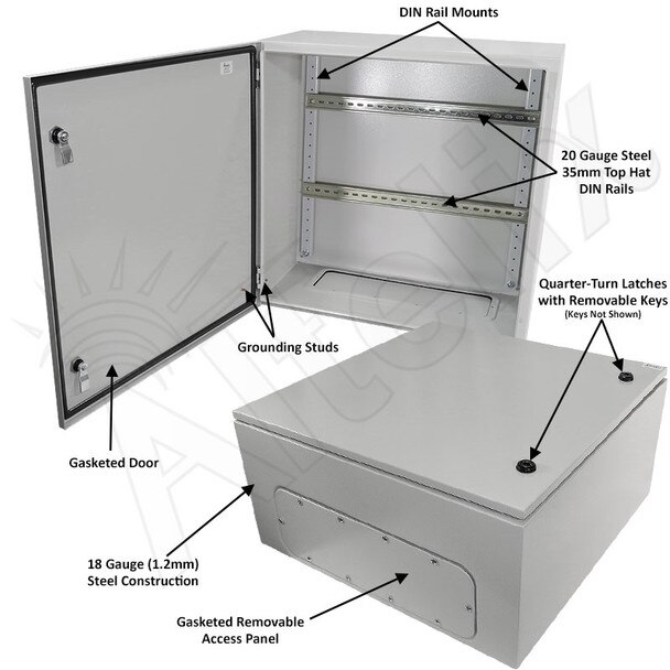 Altelix 24x24x12 Industrial DIN Rail NEMA 4X Steel Weatherproof Enclosure