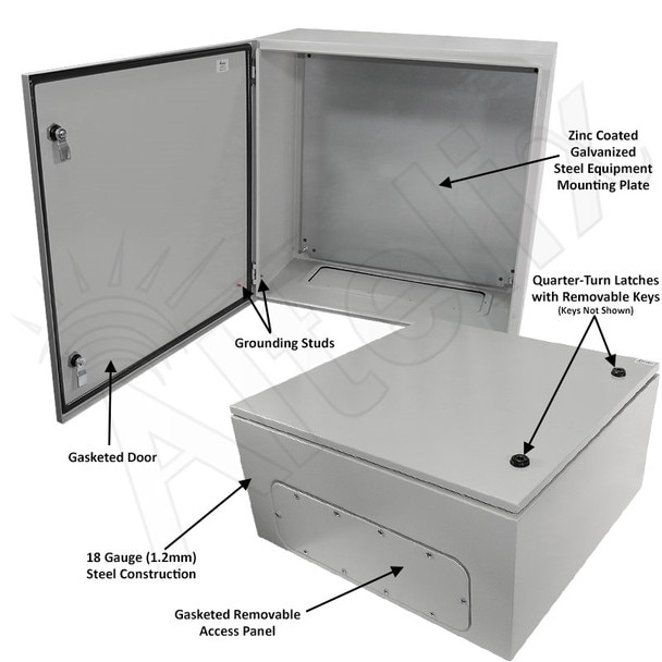 Altelix 24x24x12 NEMA 4X Steel Weatherproof Enclosure with Steel Equipment Mounting Plate