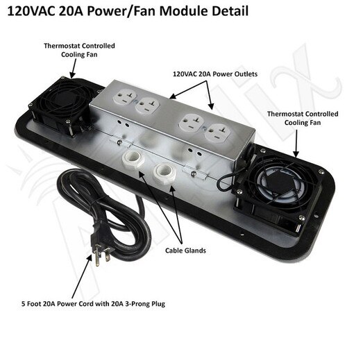 Altelix 24x24x12 120VAC 20A Steel NEMA Enclosure for UPS Power Systems with 19-Inch Wide 6U Rack Dual Cooling Fans 20A Power Outlets Power Cord
