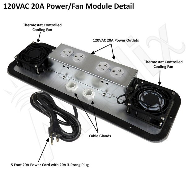 Altelix 24x24x12 120VAC 20A Steel NEMA Enclosure for UPS Power Systems with 19-Inch Wide 4U Vertical Rack Dual Cooling Fans 20A Power Outlets Power Cord