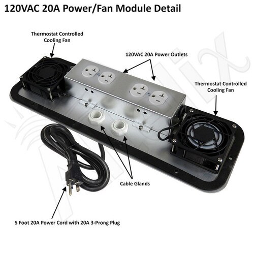 Altelix 24x24x12 120VAC 20A Steel NEMA Enclosure for UPS Power Systems with 19-Inch Wide 4U Vertical Rack Dual Cooling Fans 20A Power Outlets Power Cord