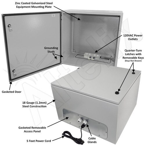 Altelix 24x24x16 NEMA 4X Steel Weatherproof Enclosure with 120 VAC Outlets and Power Cord