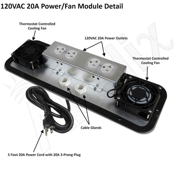 Altelix 24x24x16 120VAC 20A Steel NEMA Enclosure for UPS Power Systems with 19-Inch Wide 6U Rack Dual Cooling Fans 20A Power Outlets Power Cord
