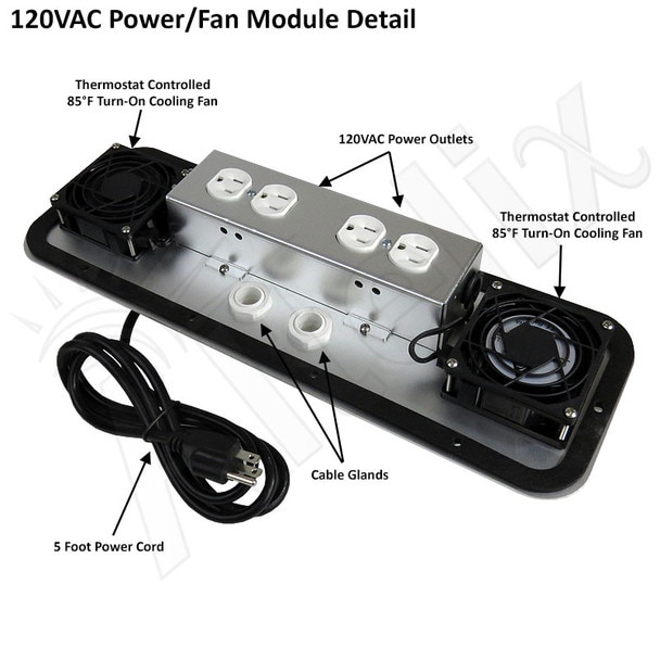 Altelix 24x24x16 Steel Weatherproof NEMA Enclosure with 120 VAC Outlets Power Cord 85F Turn-On Cooling Fans