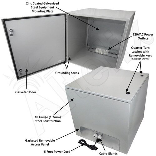 Altelix 24x24x24 NEMA 4X Steel Weatherproof Enclosure with 120 VAC Outlets and Power Cord