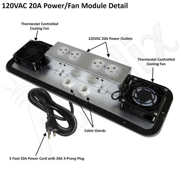 Altelix 24x24x24 120VAC 20A Steel NEMA Enclosure for UPS Power Systems with 19-Inch Wide 6U Rack Dual Cooling Fans 20A Power Outlets Power Cord