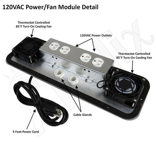 Altelix 24x24x24 Industrial DIN Rail Steel Weatherproof NEMA Enclosure with 120 VAC Outlets Power Cord 85F Turn-On Cooling Fans
