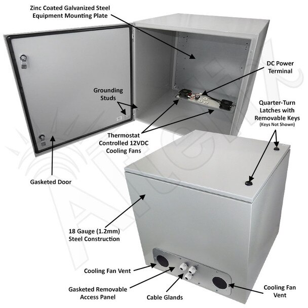 Altelix 24x24x24 Steel Weatherproof NEMA Enclosure with Dual 12 VDC Cooling Fans