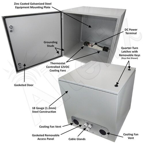 Altelix 24x24x24 Steel Weatherproof NEMA Enclosure with Dual 12 VDC Cooling Fans