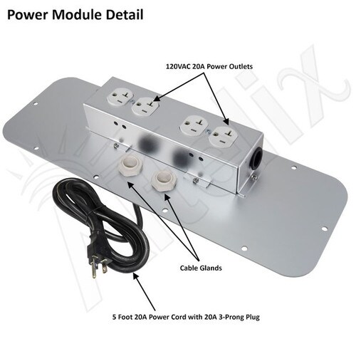Altelix 28x24x16 120VAC 20A Steel NEMA 4X Enclosure for UPS Power Systems with 19-Inch Wide 6U Rack 20A Power Outlets Power Cord