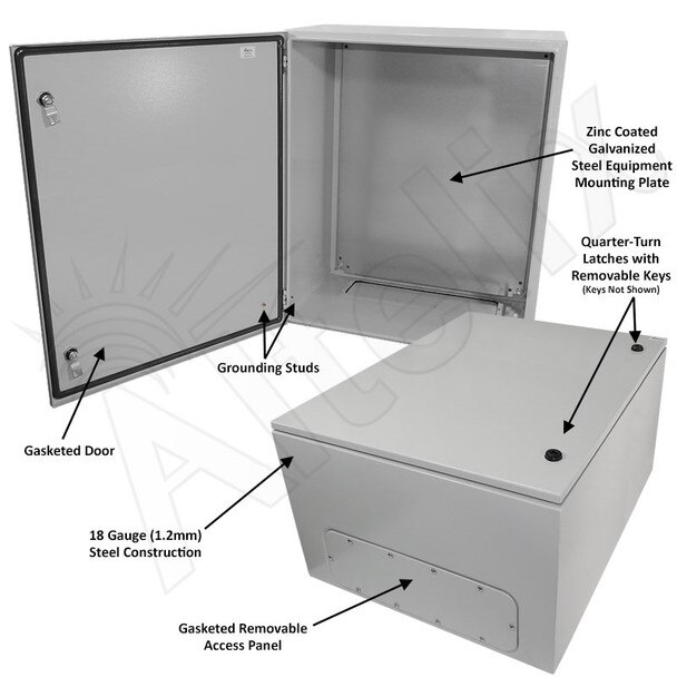 Altelix 28x24x16 NEMA 4X Steel Weatherproof Enclosure with Steel Equipment Mounting Plate